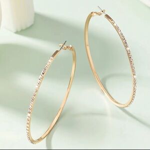 🆕 18k Gold Plated Elegant Rhinestone Hoop Earrings